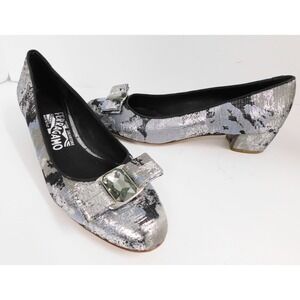 Salvatore Ferragamo Silver‎ Multi Jeweled Bow Pumps 7B